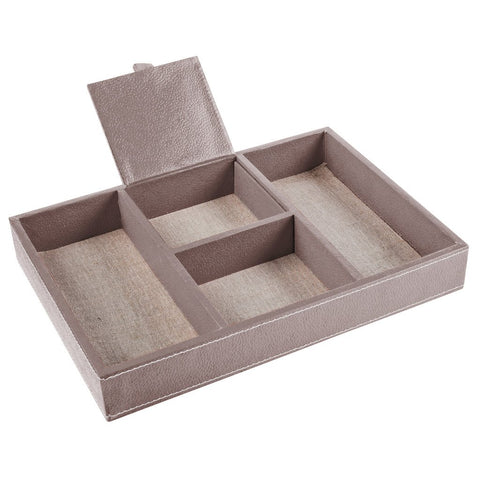 Ecoleatherette Handcrafted Desk Organizer 4 Compartment Office Stationery Tray (DOT.H.Nut)