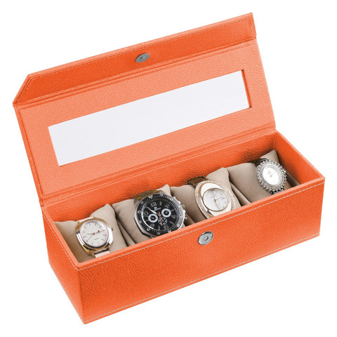 Ecoleatherette Handcrafted 4 Watch Box Watch Organiser Watch Holder Watch case (4WB.B.Orange)