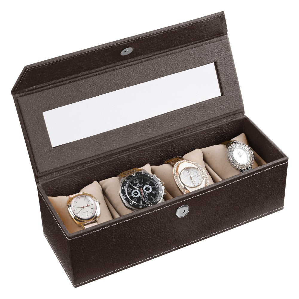 Ecoleatherette Handcrafted 4 Watch Box Watch Organiser Watch Holder Watch case (4WB.Chocolate)