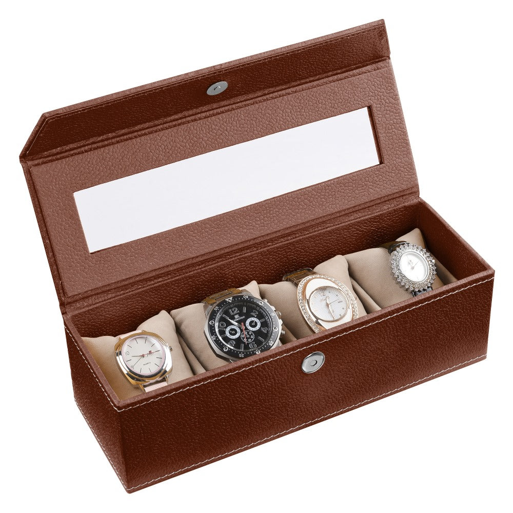 Ecoleatherette Handcrafted 4 Watch Box Watch Organiser Watch Holder Watch case (4WB.D.Brown)