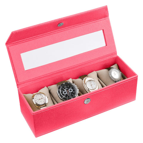 Ecoleatherette Handcrafted 4 Watch Box Watch Organiser Watch Holder Watch case (4WB.D.Pink)