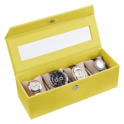 Ecoleatherette Handcrafted 4 Watch Box Watch Organiser Watch Holder Watch case (4WB.L.Yellow)