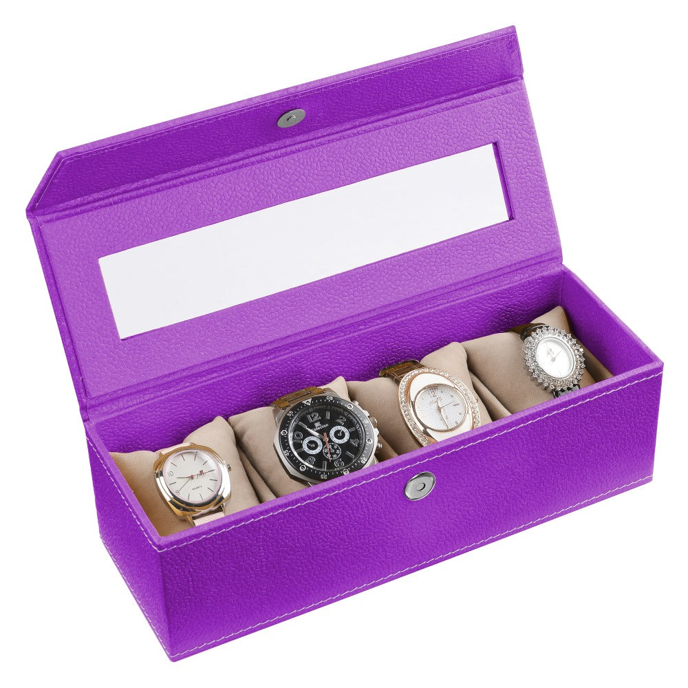 Ecoleatherette Handcrafted 4 Watch Box Watch Organiser Watch Holder Watch case (4WB.Lilac)