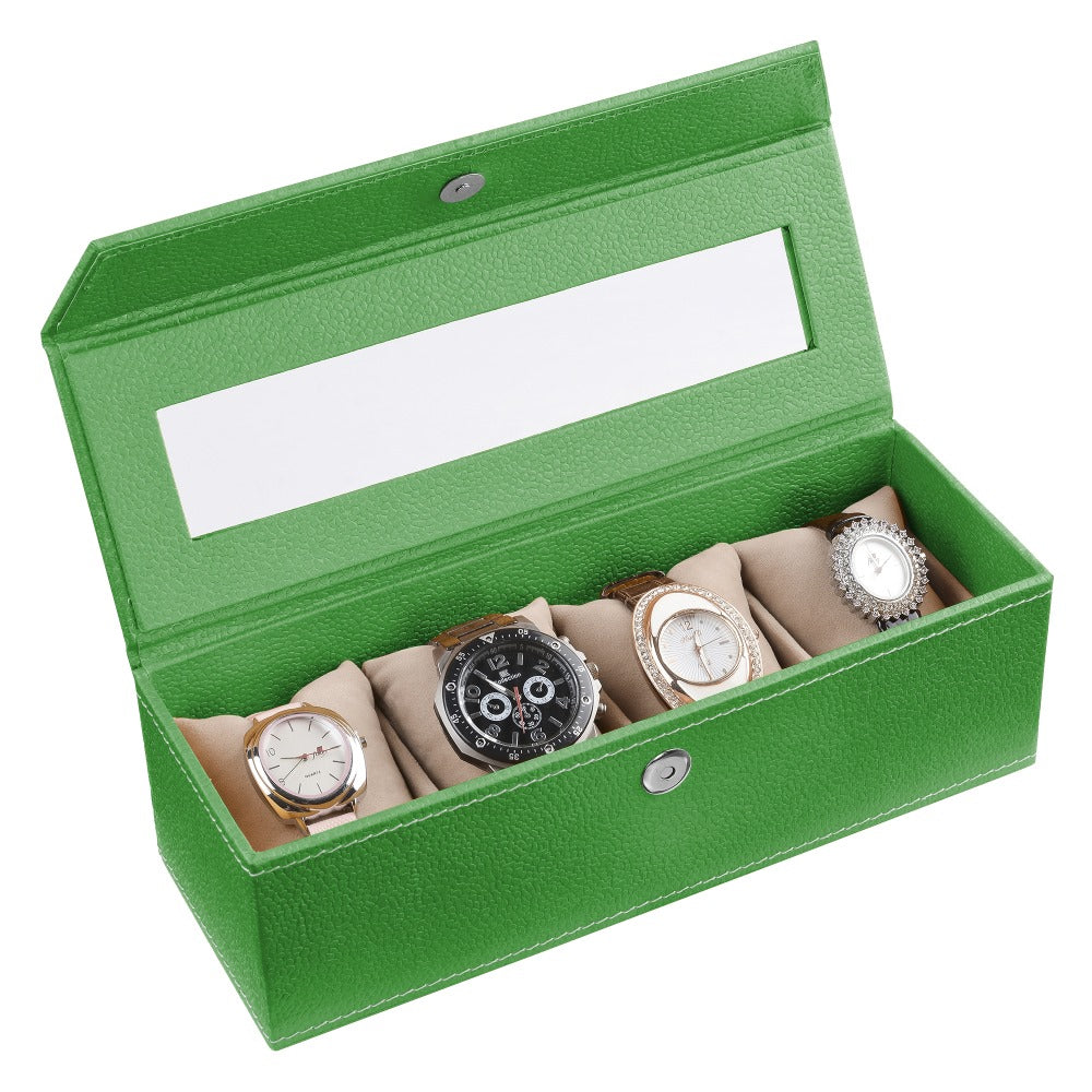 Ecoleatherette Handcrafted 4 Watch Box Watch Organiser Watch Holder Watch case (4WB.V.Green)