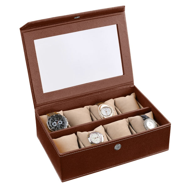 Ecoleatherette Handcrafted Eco Friendly 8 Watch Box, Watch Case, Watch Organizer (8WB.D.Brown)