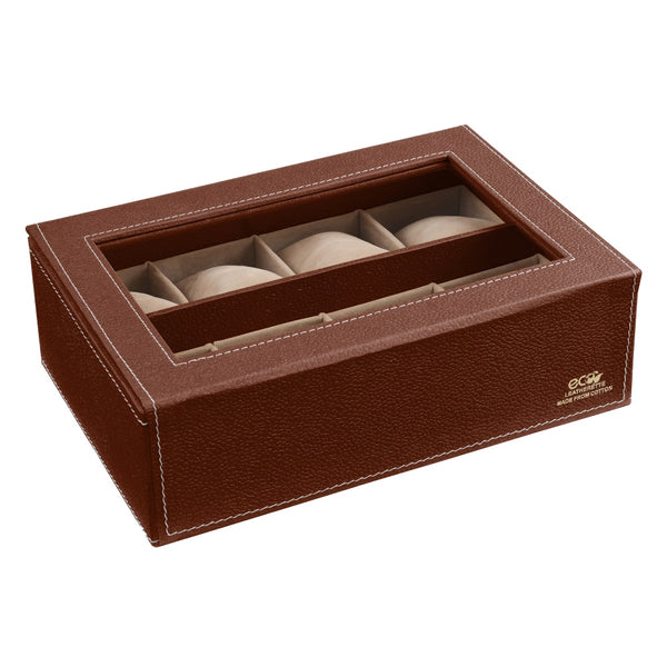 Ecoleatherette Handcrafted Eco Friendly 8 Watch Box, Watch Case, Watch Organizer (8WB.D.Brown)