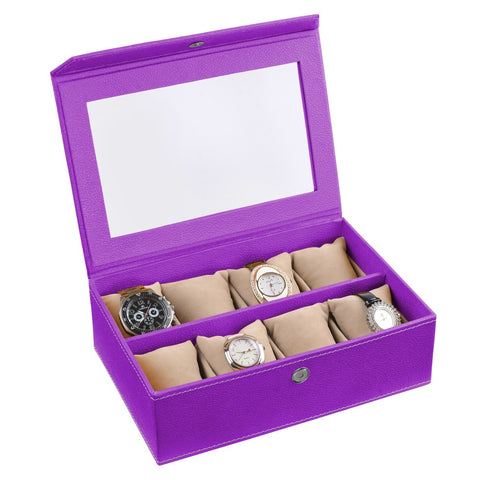 Ecoleatherette Handcrafted Eco Friendly 8 Watch Box, Watch Case, Watch Organizer (8WB.Lilac)