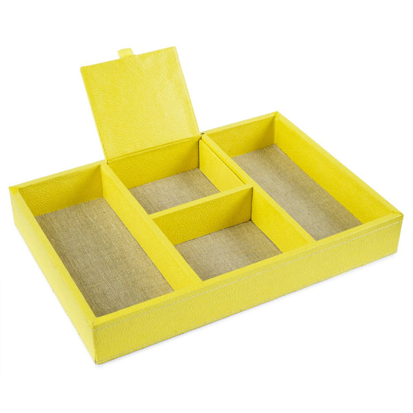 Ecoleatherette Handcrafted Desk Organizer 4 Compartment Office Stationery Tray (DOT.L.yellow)