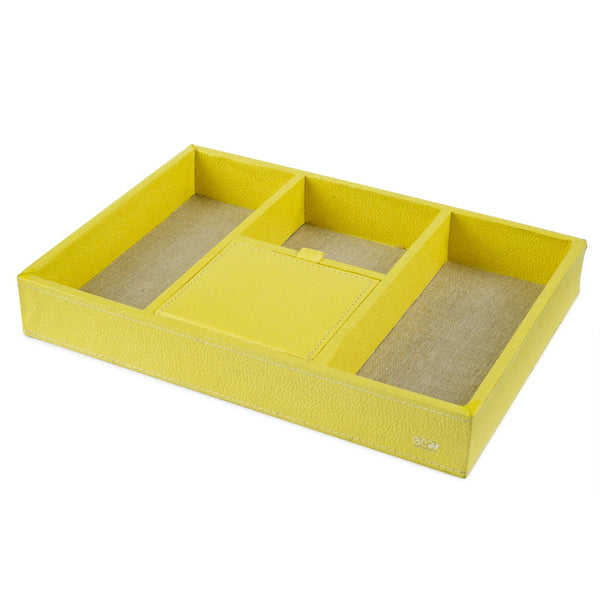 Ecoleatherette Handcrafted Desk Organizer 4 Compartment Office Stationery Tray (DOT.L.yellow)