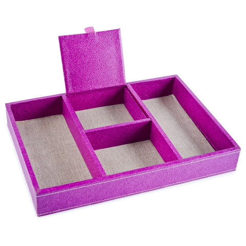 Ecoleatherette Handcrafted Desk Organizer 4 Compartment Office Stationery Tray (DOT.Lilac)