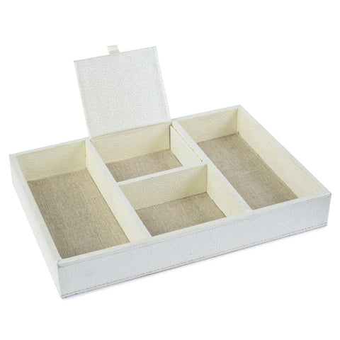 Ecoleatherette Handcrafted Desk Organizer 4 Compartment Office Stationery Tray (DOT.Pearl)
