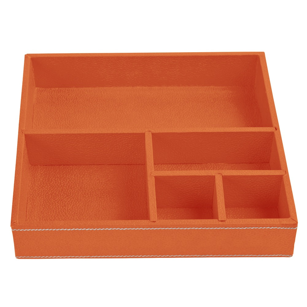 Ecoleatherette Handcrafted Desk Organizer 5 Compartment Office Stationery Tray (DOTS.B.Orange)