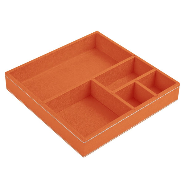 Ecoleatherette Handcrafted Desk Organizer 5 Compartment Office Stationery Tray (DOTS.B.Orange)