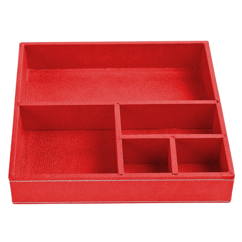 Ecoleatherette Handcrafted Desk Organizer 5 Compartment Office Stationery Tray (DOTS.Red)