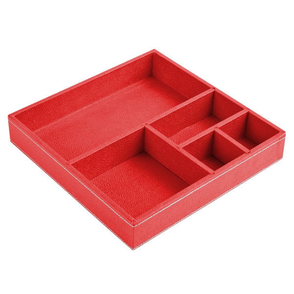 Ecoleatherette Handcrafted Desk Organizer 5 Compartment Office Stationery Tray (DOTS.Red)