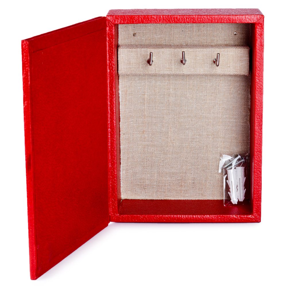 Ecoleatherette Wall Hanging Key Box Key Holder For 3 Key Chain (KHS.Red)