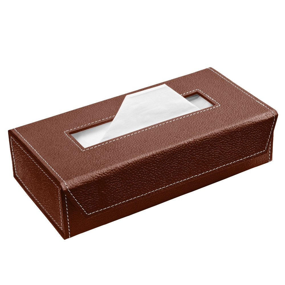 Ecoleatherette Handcrafted Tissue Paper Tissue Holder Car Tissue Box With 100 Pulls tissue (Dark Brown)